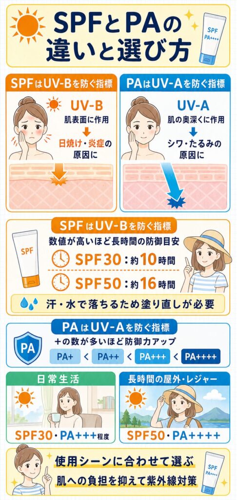 SPFとPAの違いと選び方